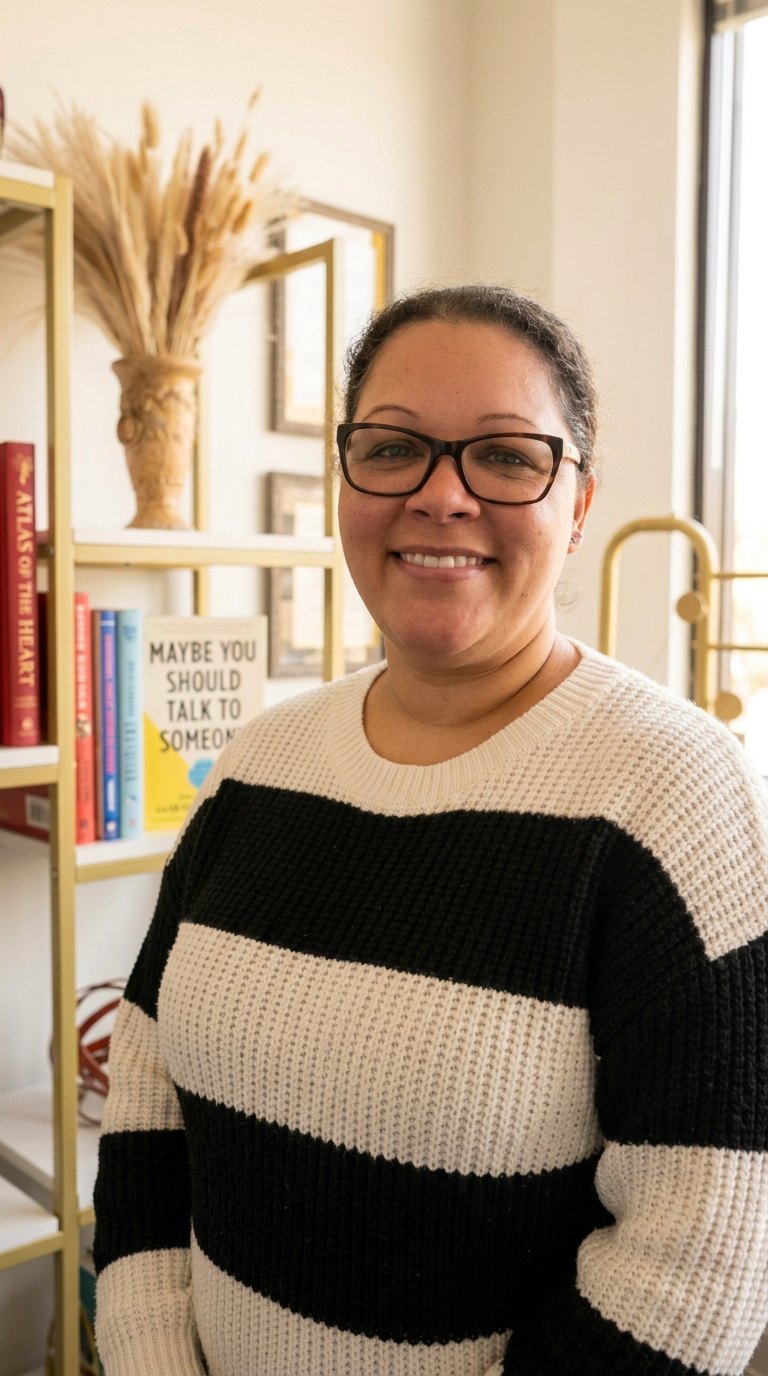 Ileara Brown, LMFT, in her Gig Harbor, WA therapy office — creative, identity-centered therapy for teens and young adults